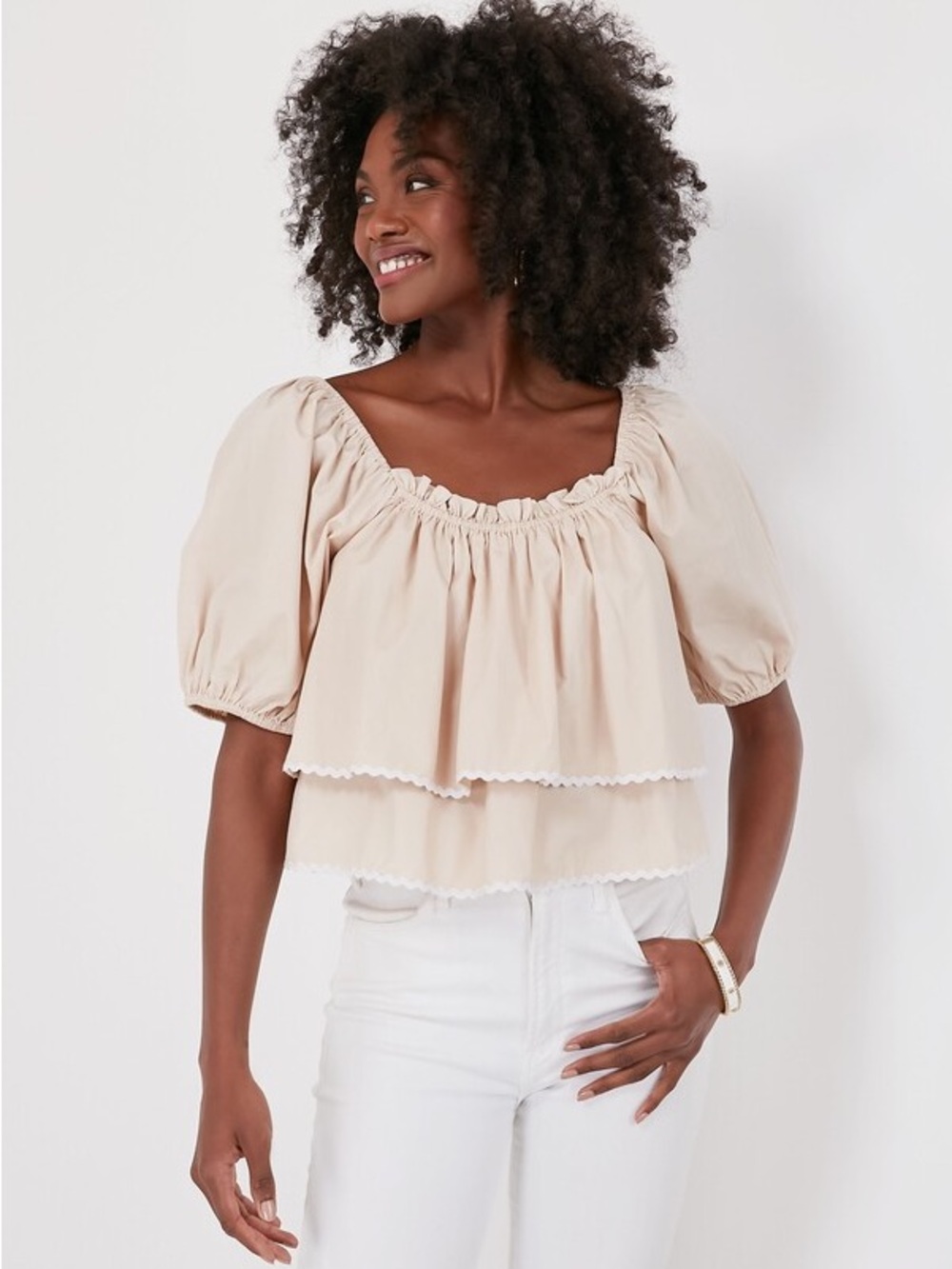 Tuckernuck Hyacinth House Tan Beige Ric-Rac Layered Suzie Top 100% Cotton XL